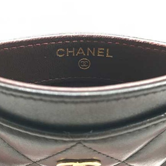 Authentic CHANEL CC Black Quilted Lambskin Leather Classic Card Holder Case Gold - Picture 5 of 7